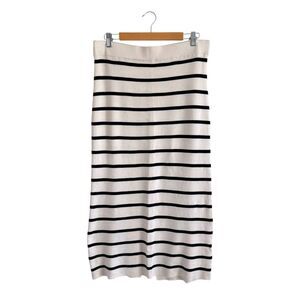 Striped Maxi Skirt Black Cream Slit Back L